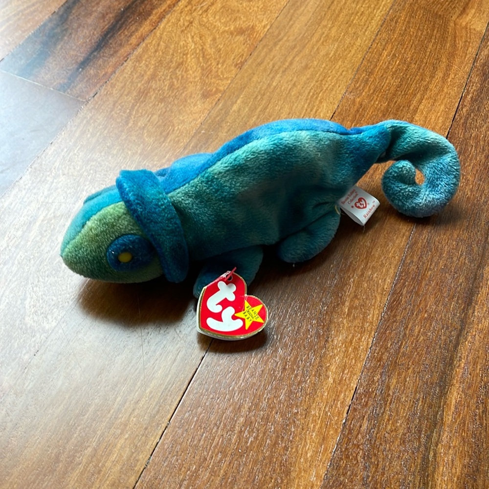 Ty Beanie Baby Rainbow Blue Green Iguana - 1997